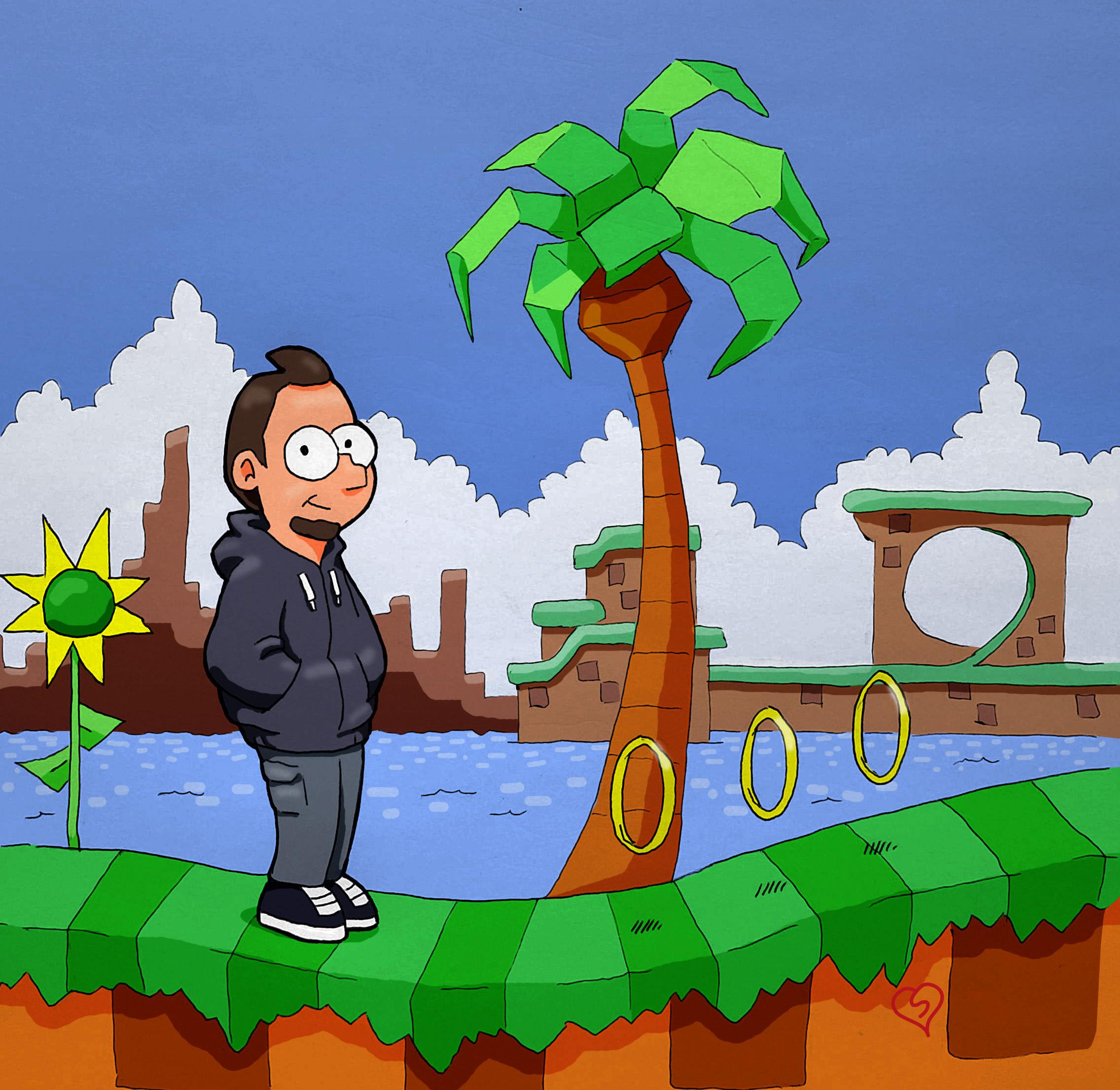 Me standing in Green Hill Zone from Sonic 1