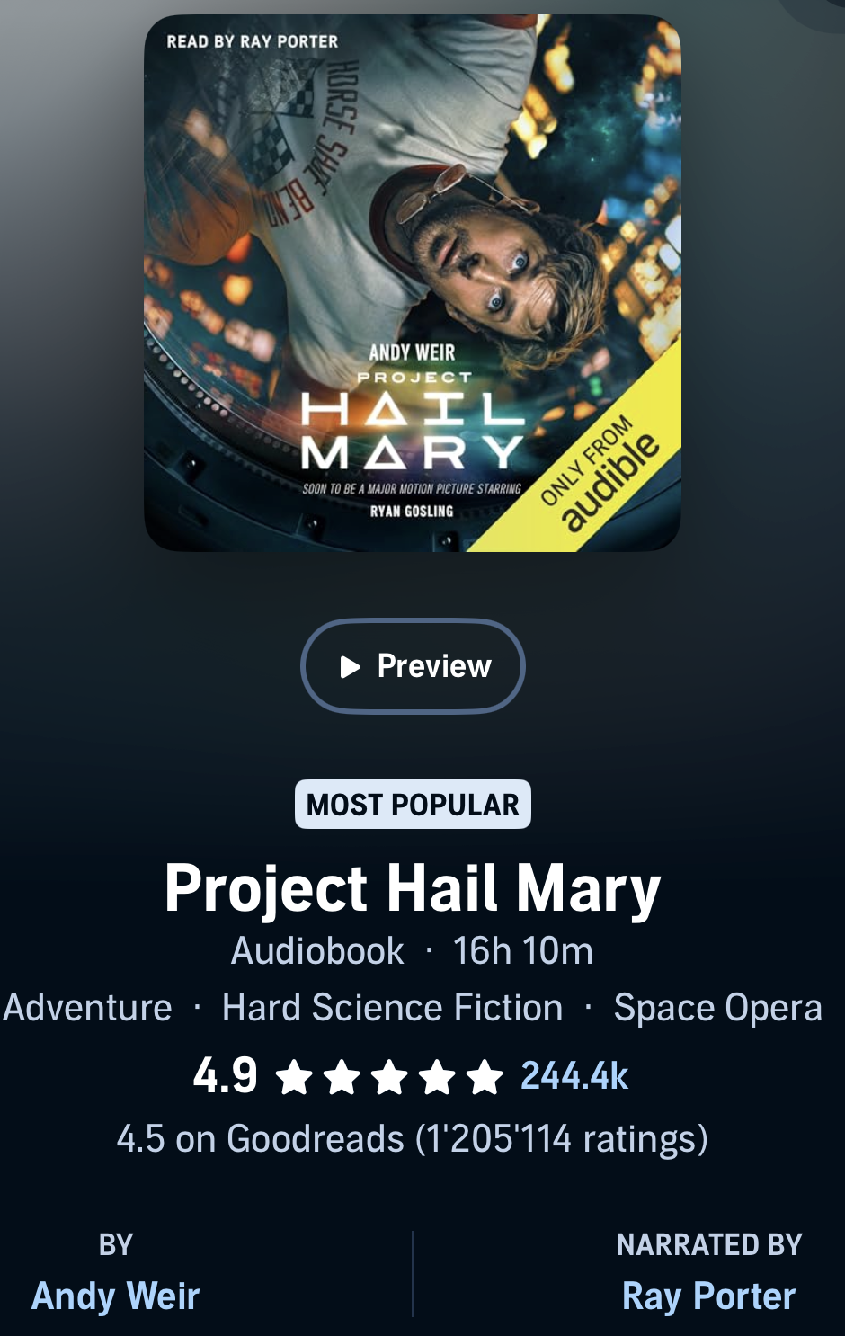 Project Hail Mary narrated by Ray Porter on Audible