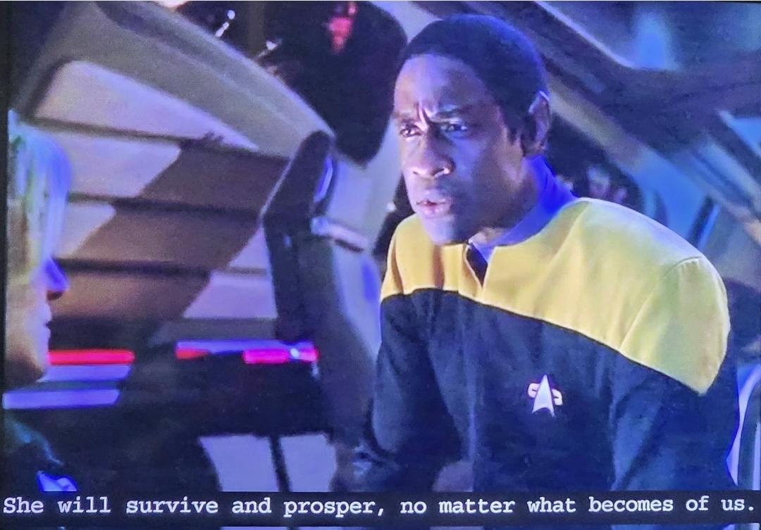 On The Delta Flyer, Tuvok tells Mama Wildman (I forget her first name) that her daughter, Naomi, "will survive and prosper, no matter what becomes of us."