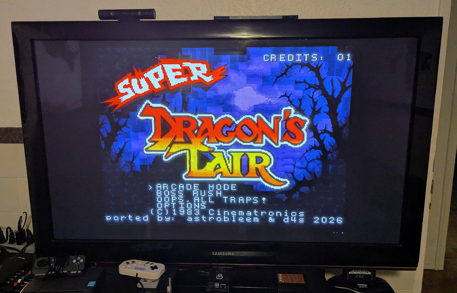 The new Super Dragon's Lair title screen from the MSU-1 hack for SNES
