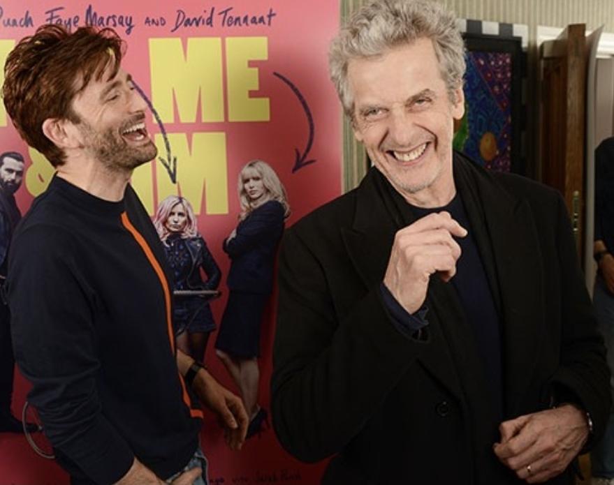 David Tennant and Peter Capaldi are both laughing at the premiere of You, Me and Him.