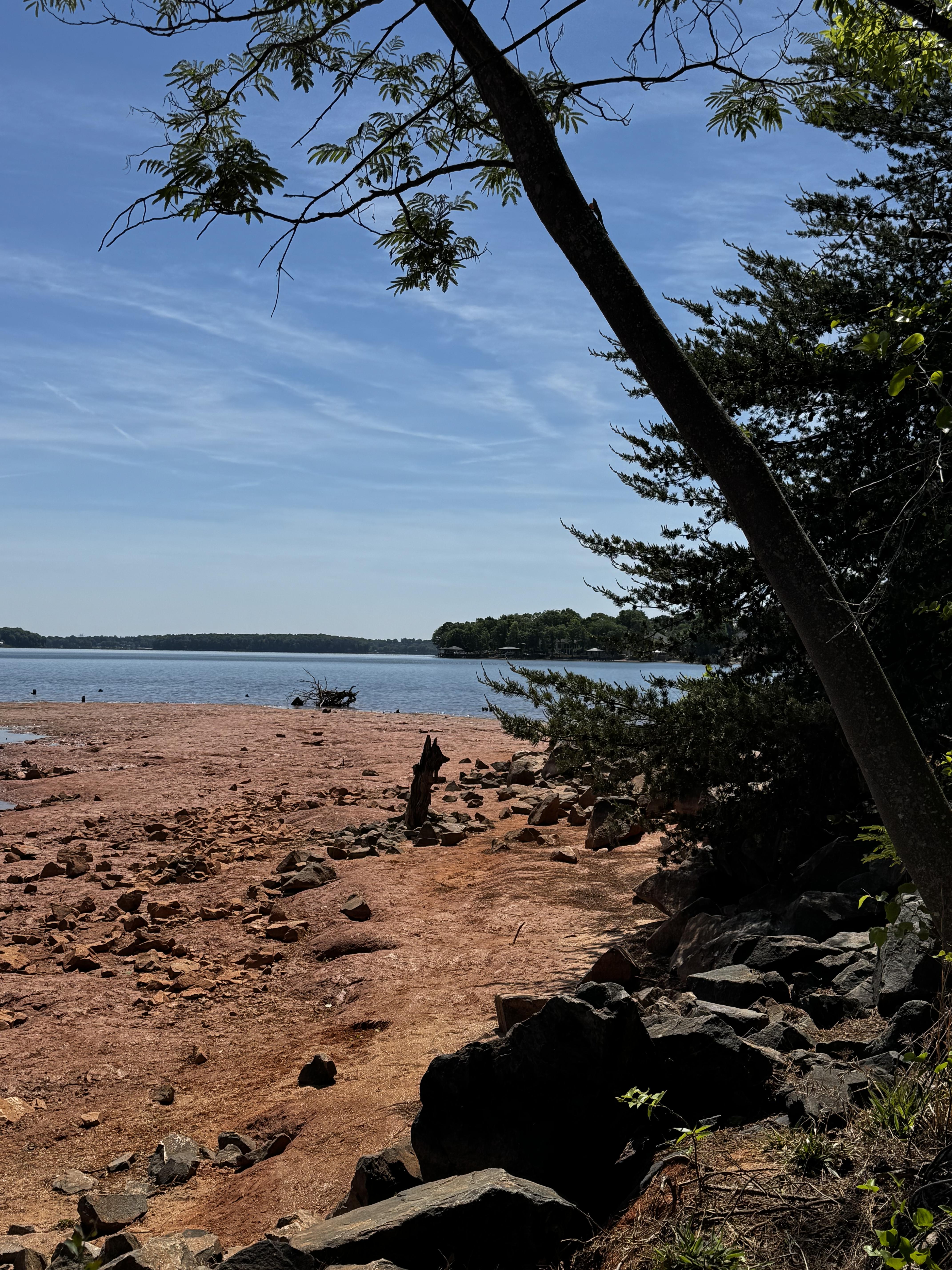 Lake Norman, an enormous man-made freshwater lake north of the city is showing much more shoreline than normal.  It appeared that all the extremely large homes with boat houses were getting to the point of not having any water under their docks.